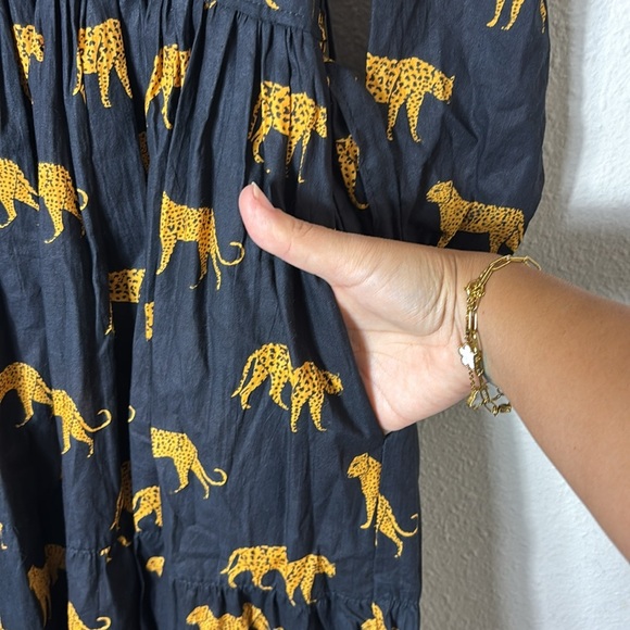 Leopard Cheetah Animal Print Black Yellow Partial Button Down Dress size Medium - Picture 9 of 12